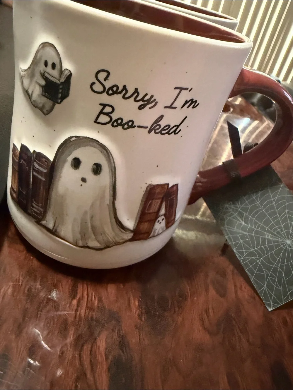 Sorry I'm Boo-ked Ghost Ceramic Coffee Mug - White and Brown